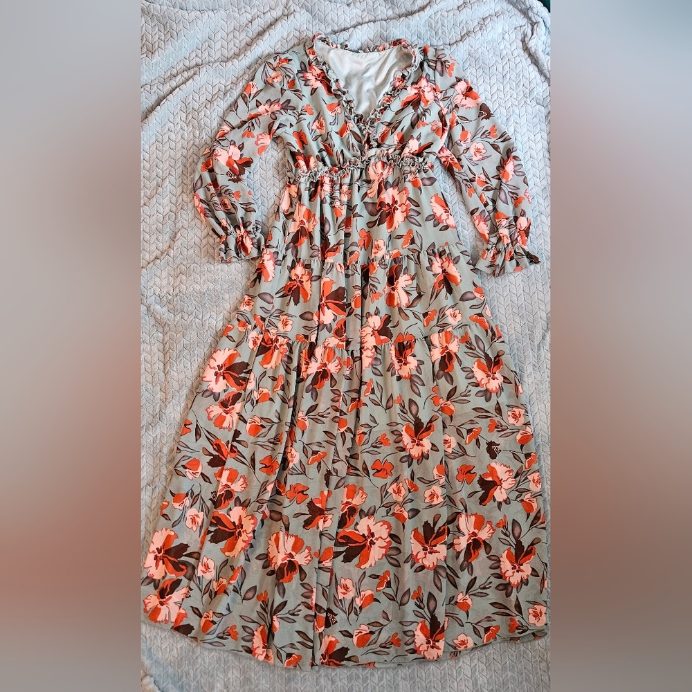 Floral Kids Dress in Green and Red